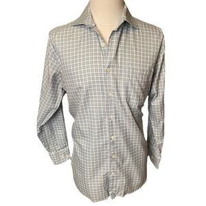 Peter Millar Nanoluxe Easycare Blue/White Plaid Button Up Shirt Men’s 16.5 Long